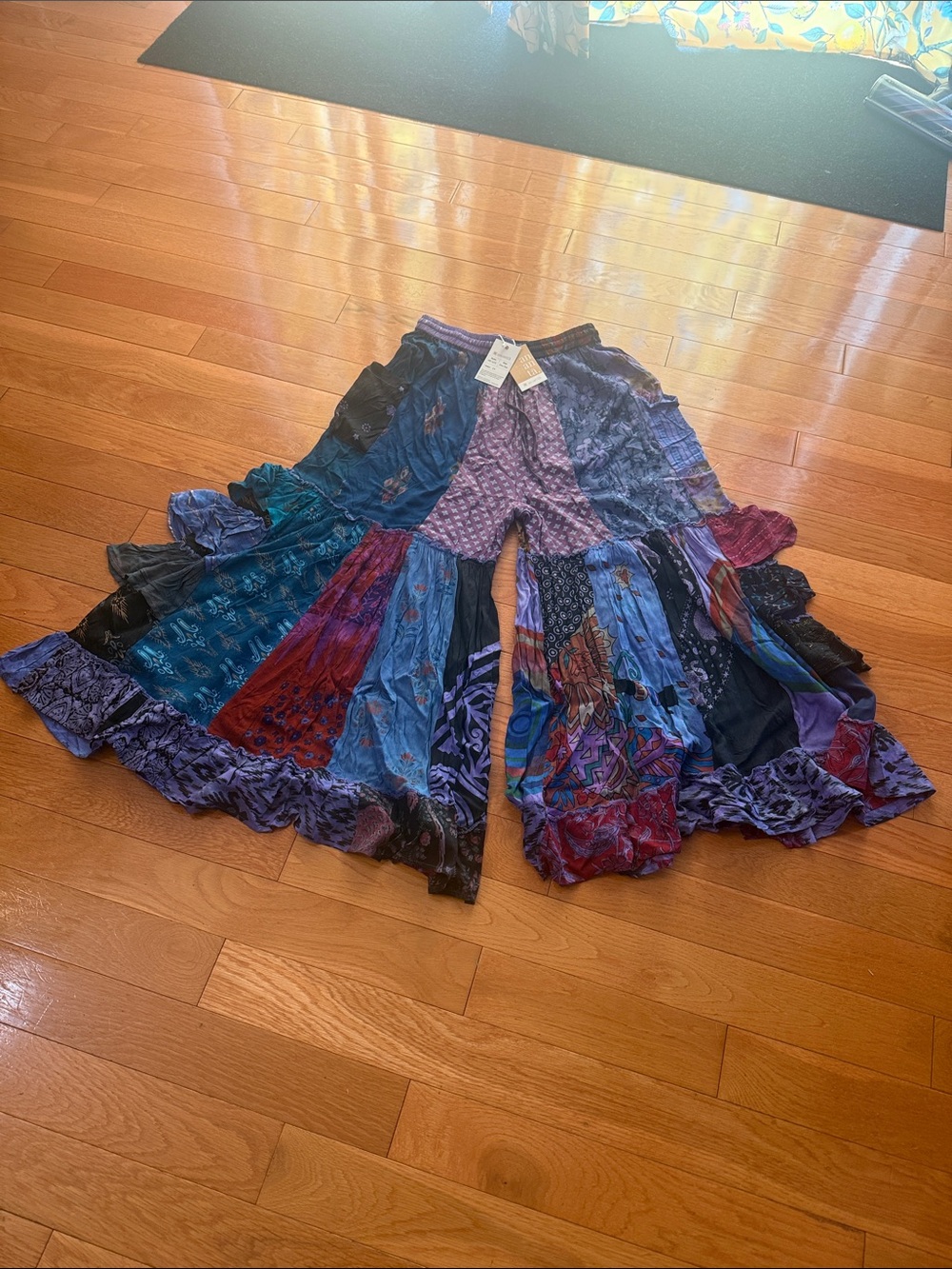 Patchwork Boho Wide-Leg Palazzo Pants - Multicolor